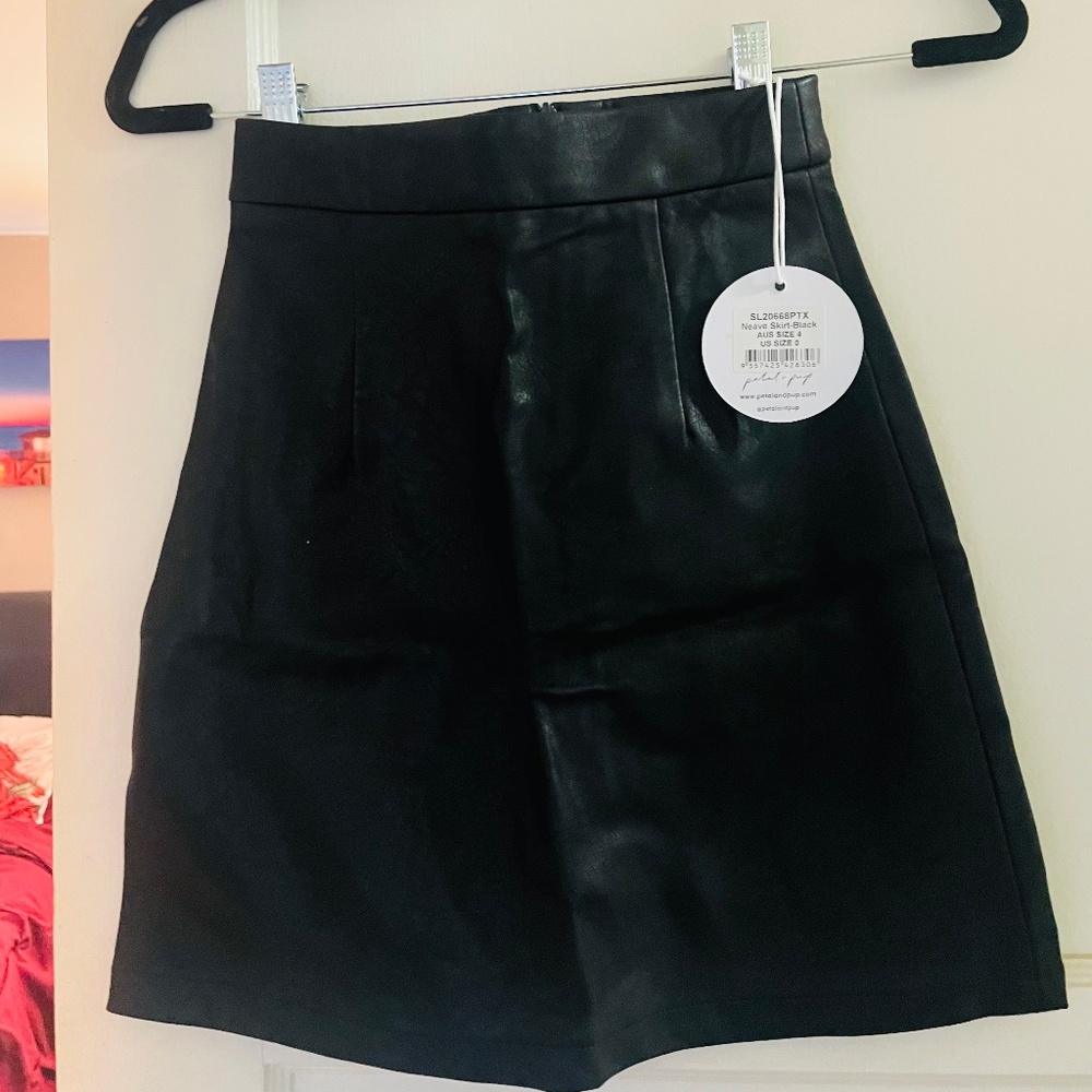 NWT Petal & Pup Black Faux Leather Mini Skirt